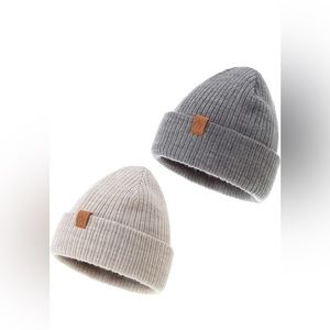 NWT Two Beanies for Toddler/Small Kids Elegant Knit Hat Color Beige and Grey